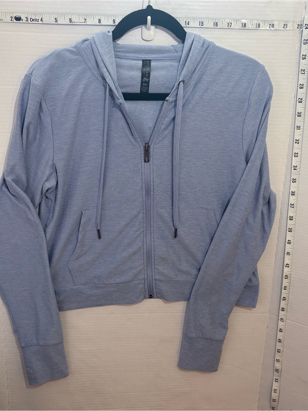 Kyodan Heather Light Blue Athletic Zip Hoodie Cropped Medium Soft Comfortable.